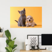 Russische blauwe keuken en dachshund puppy poster (Thuiskantoor)