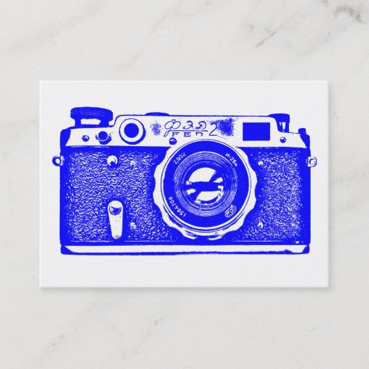 Russische camera - Blauw op wit Visitekaartje (Voorkant)
