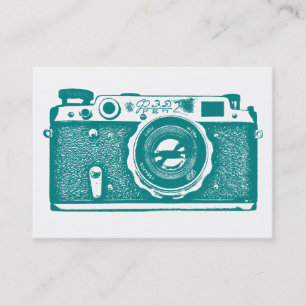 Russische camera - Dk Cyan op wit Visitekaartje