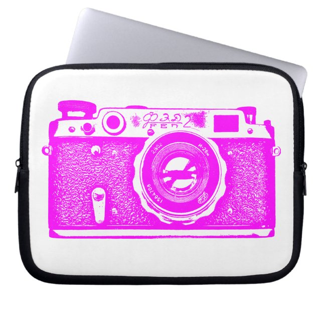 Russische camera - Magenta op wit Laptop Sleeve (Voorkant)