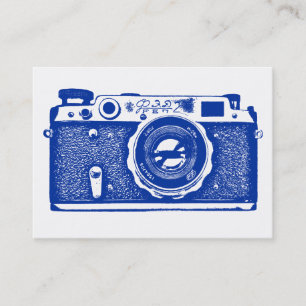 Russische Camera - Navyblauw op Wit Visitekaartje