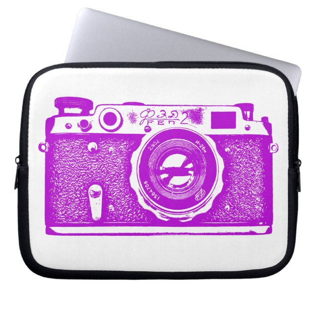 Russische camera - Paars op wit Laptop Sleeve (Voorkant)
