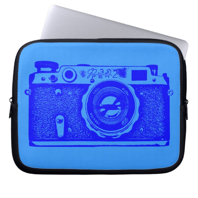 Russische camera - schaduwen van blauw laptop sleeve (Voorkant)