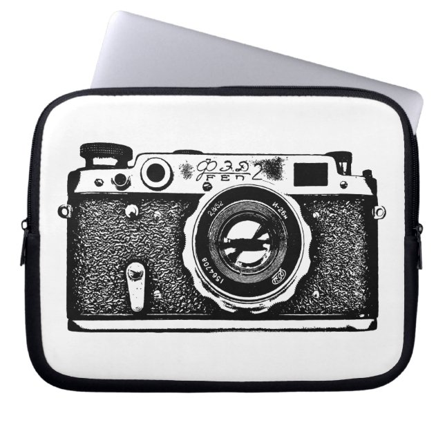 Russische camera - zwart op wit laptop sleeve (Voorkant)