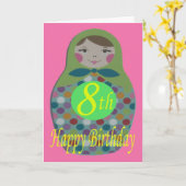 Russische Doll Gelukkige 8e Verjaardag Kaart (Gele Bloem)