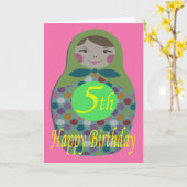Russische Doll Happy 5th Birthday Kaart (Gele Bloem)