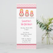 Russische Dolls Birthday Invitation Pink Polka Dot Kaart (Staand voorkant)