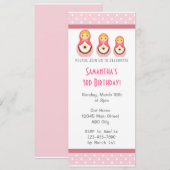 Russische Dolls Birthday Invitation Pink Polka Dot Kaart (Voorkant / Achterkant)