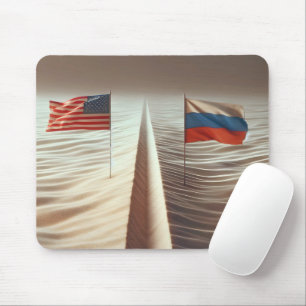 Russische en Amerikaanse vlag in zand Muismat