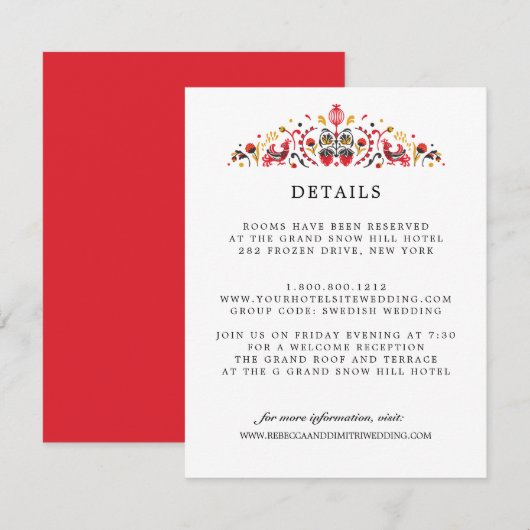 Russische Folk Art Khokhloma WEDDING Guest Details Informatiekaartje (Voorkant / Achterkant)