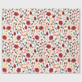 Russische Folk Art Red Yellow en zwarte bladeren Cadeaupapier (Vlak)