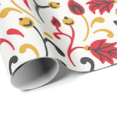 Russische Folk Art Red Yellow en zwarte bladeren Cadeaupapier (Rol Hoek)