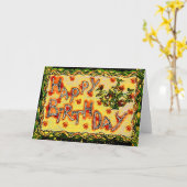 Russische folkkunst Happy Birthday Kaart (Gele Bloem)