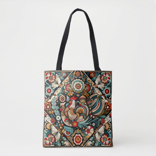 Russische Folklore Khokhloma Rooster Bloemenkerk Tote Bag (Voorkant)