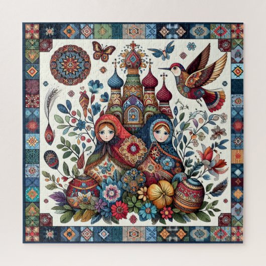 Russische folklore Matryoshka Boho Chic Floral Legpuzzel (Verticaal)