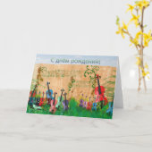 Russische Happy Birthday Viooltuin Kaart (Gele Bloem)