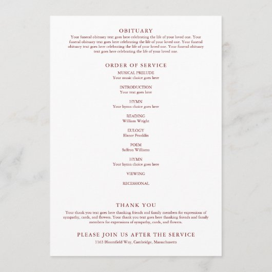 Russische Herfst Memorial Funeral Order of Service Programmakaart (Achterkant)