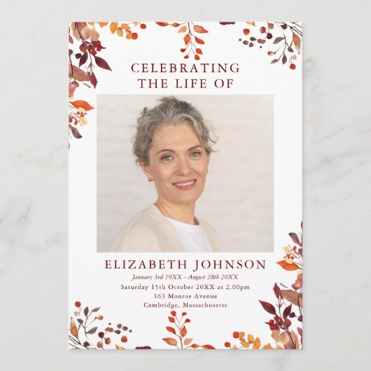 Russische Herfst Memorial Funeral Order of Service Programmakaart (Voorkant)