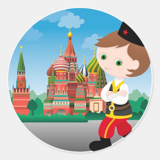 Russische jongen ronde sticker (Voorkant)