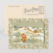  russische kerst, meisje met een slee feestdagenkaart (Voorkant / Achterkant)