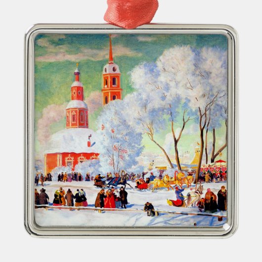Russische kerstcadeau metalen ornament (Voorkant)