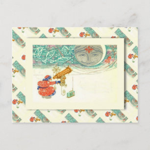 Russische Kerstmis, Kerstman en telescoop Feestdagenkaart