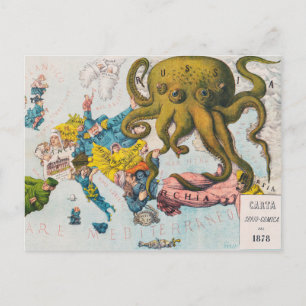 Russische Kraken  Map Cartoon c.1800's Briefkaart