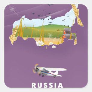 Russische landkaart reisposter vierkante sticker