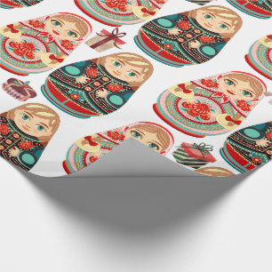 Russische Matroesjka poppen meneer & mevrouw roze Cadeaupapier