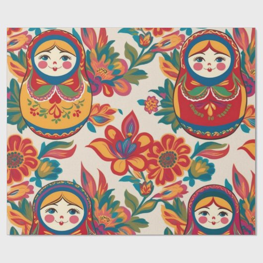 Russische Matryoshka Nesting Dolls Bloemen Decoupa Cadeaupapier (Vlak)