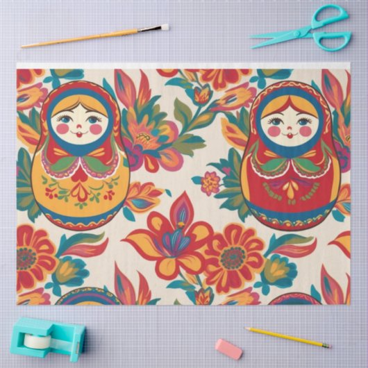 Russische Matryoshka Nesting Dolls Bloemen Decoupa Tissuepapier (Craft)