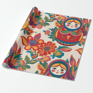 Russische Matryoshka nestpoppen bloemendecoupage Cadeaupapier