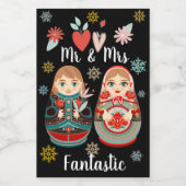 Russische Matryoshka poppen Mr. & Mrs. Sneeuwvlokk Wijn Etiket (Enkel label)