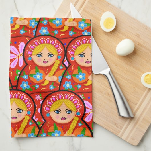 Russische Nesting Doll - Matryoshka Theedoek (Quarter Fold)
