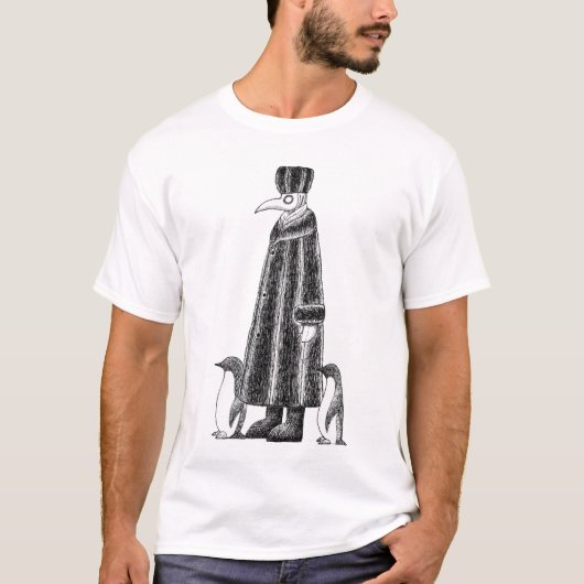 Russische pest Doctor in de pinguïns Winter Grafis T-shirt (Voorkant)