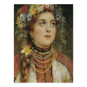 Russische schoonheid in zomergarland Glanzende Pos Perfect Poster