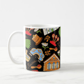 Russische symbolen: gekleurd patroon. koffiemok
