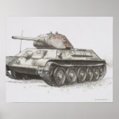 Russische T-34 legertank, zijdelings uitzicht. Poster (Voorkant)