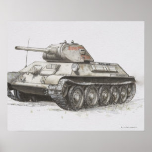 Russische T-34 legertank, zijdelings uitzicht. Poster
