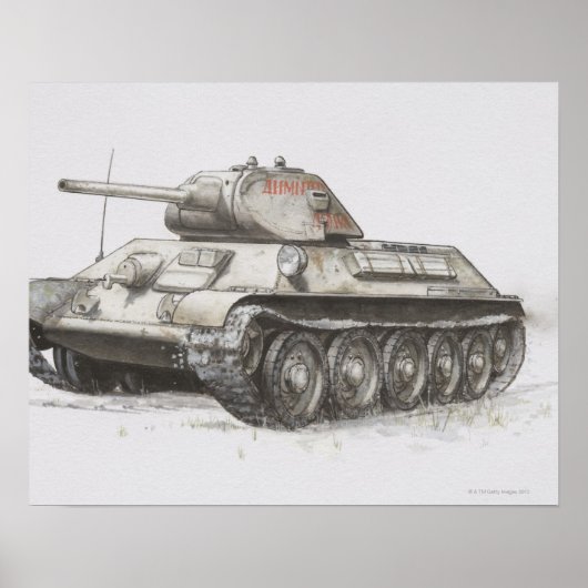 Russische T-34 legertank, zijdelings uitzicht. Poster (Voorkant)