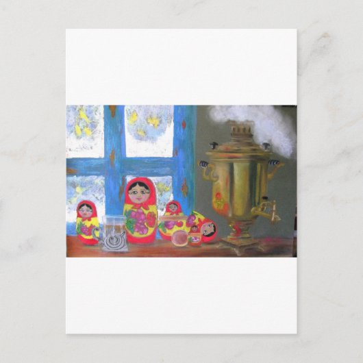 russische theetijd briefkaart (Voorkant)