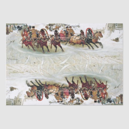 Russische trojka Horse Sleigh Snow Race Tissue Pap Tissuepapier (Voorkant)