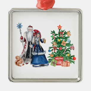Russische vader Frost en Snegurochka Kerstmis Metalen Ornament