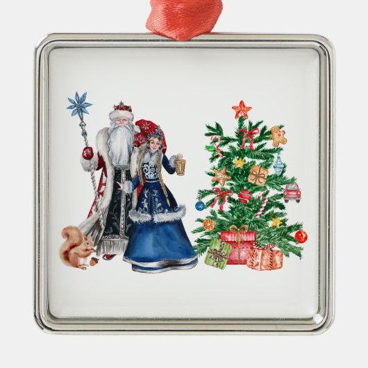 Russische vader Frost en Snegurochka Kerstmis Metalen Ornament (Voorkant)