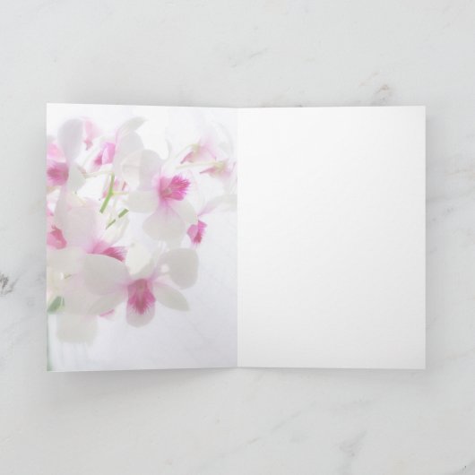 Russische verjaardagskaart met witte orchideeën kaart (Binnen)