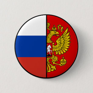 Russische vlag en wapenschild ronde button 5,7 cm