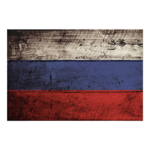 Russische vlag op oude houten graan foto afdruk