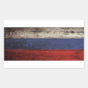 Russische vlag op oude houten graan rechthoekige sticker