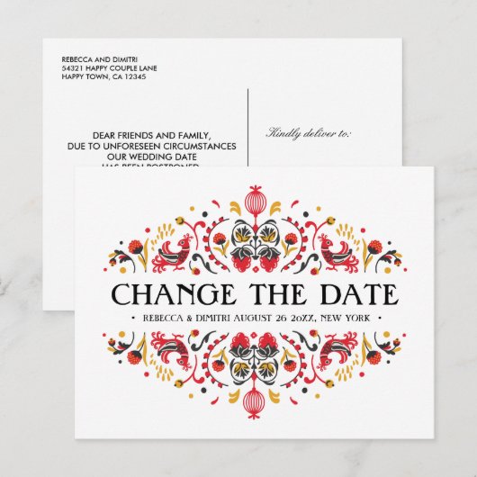 Russische Volkskunst Khokhloma bruiloft UITSTEL Aankondigingskaart (Voorkant / Achterkant)