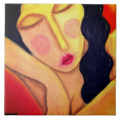 Rust Abstracte oliepastel schilderij van een vrouw Tegeltje (Voorkant)